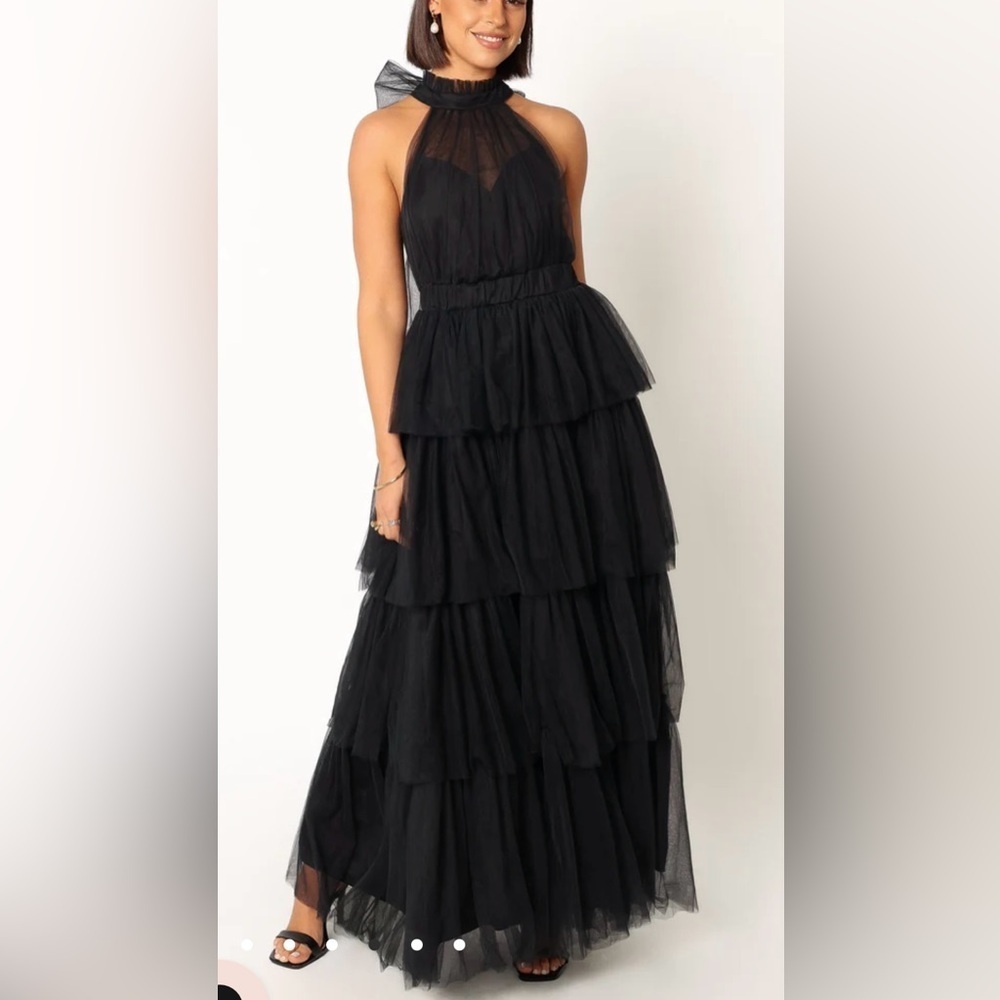 NWOT Petal and Pup Black FRANCES halter tulle tiered bow maxi dress sz M - Picture 5 of 9